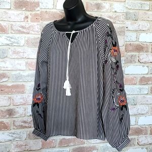 CRUEL Denim Striped Peasant Top, size Small